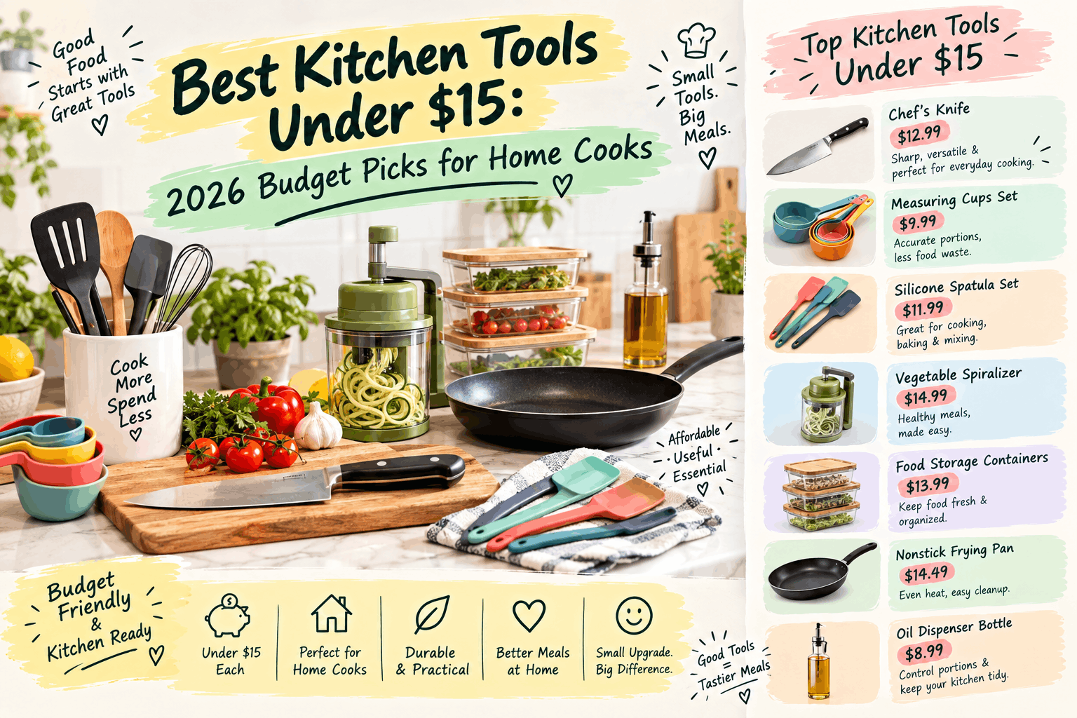 Best Kitchen Tools Under $15: 2026 Budget Picks for Home Cooks