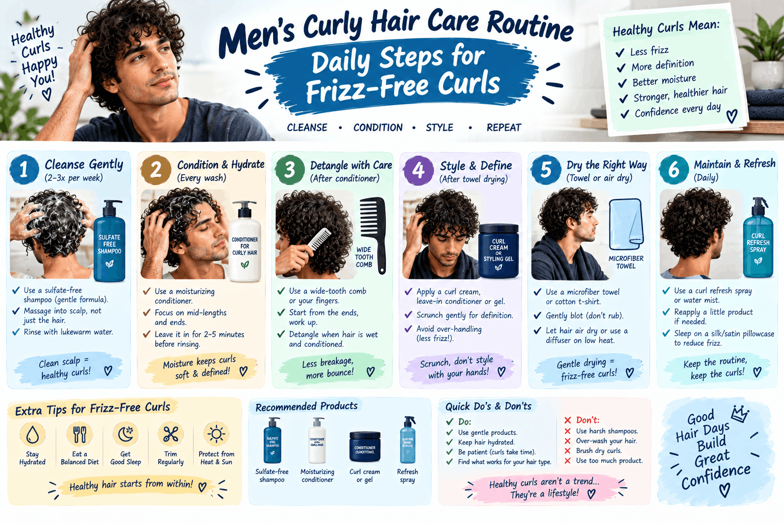 Men’s Curly Hair Care Routine: Daily Steps for Frizz-Free Curls