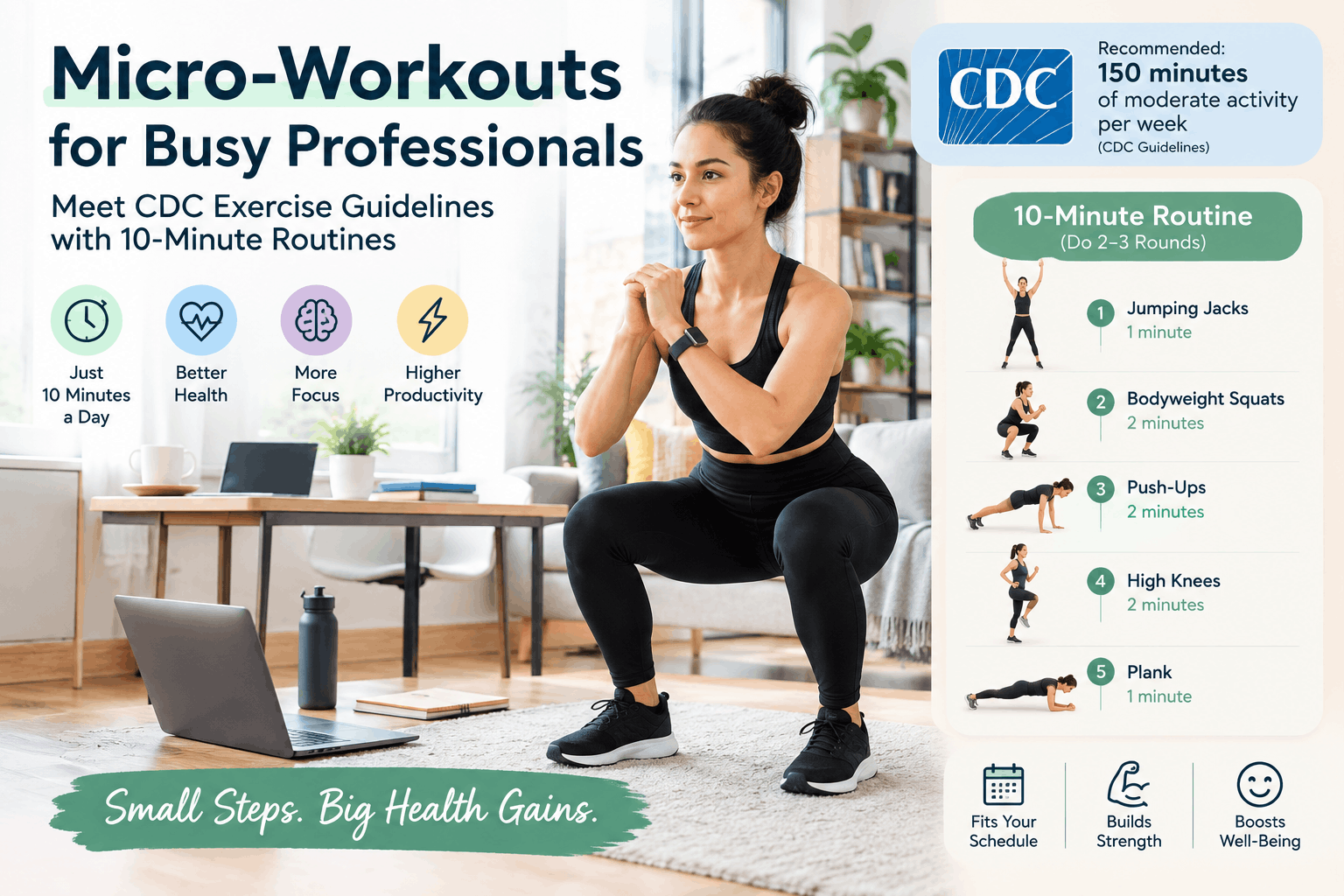 Micro‑Workouts for Busy Professionals: Meet CDC Exercise Guidelines with 10‑Minute Routines